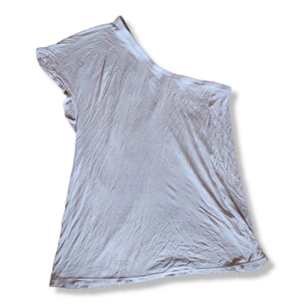Enza Costa One Shoulder Silk/Rayon Top Small Light Gray Short Sleeve Lightweight